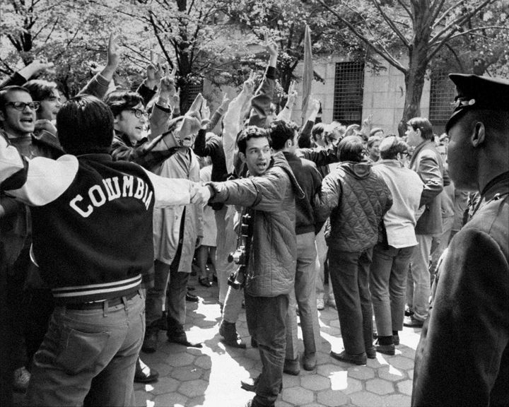 Student demonstrators and police officers at Columbia University in 1968.