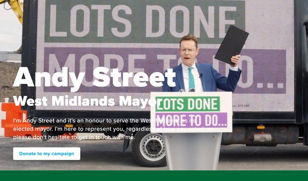 Andy Street's website has no Tory bradfing.