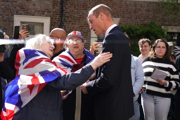 Prince William speaks to the public as he visits James' Place Newcastle on April 30 in Newcastle upon Tyne, England.