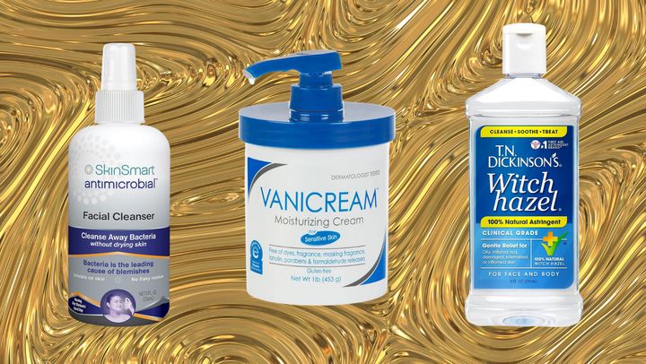 SkinSmart antimicrobial facial spray, Vanicream moisturizer and T.N. Dickinson's witch hazel