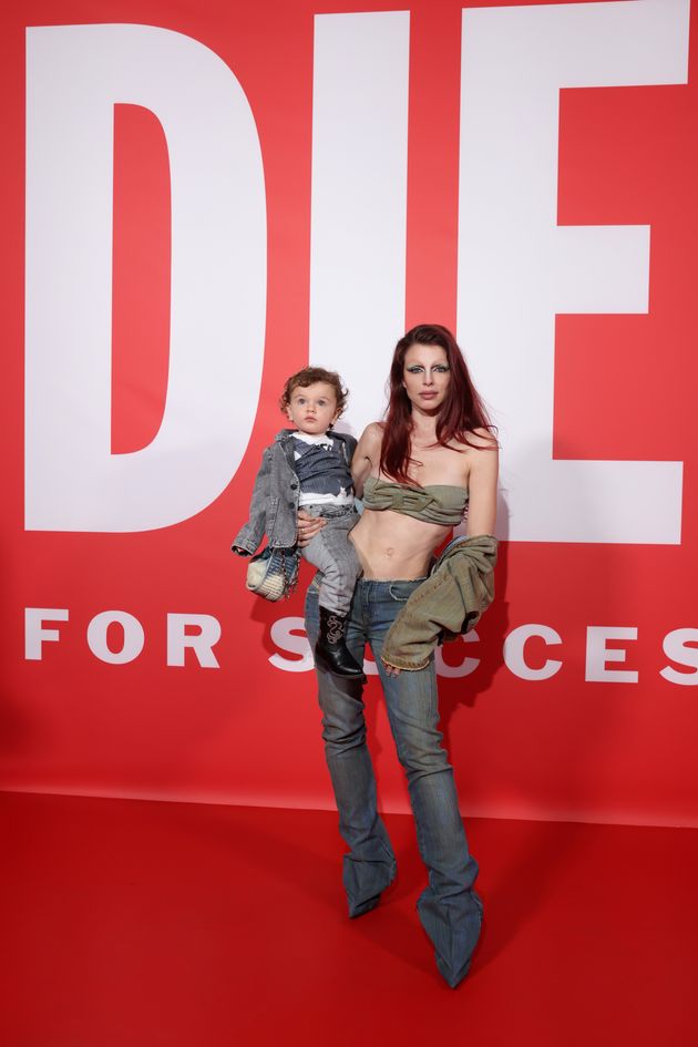 Julia Fox and her son Valentino at Milan Fashion Week 2024