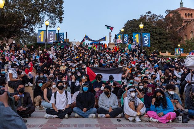 Pro-Palestinian students at UCLA campus set up encampment in support of Gaza and protest the Israeli attacks in Los Angeles, California, United States on May 01, 2024.