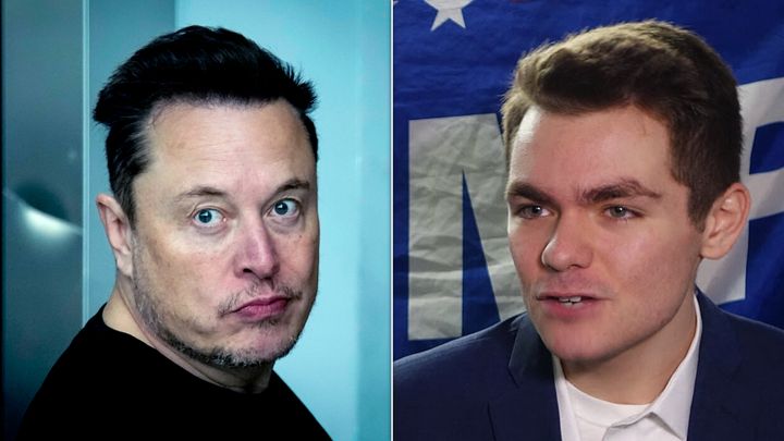 Elon Musk (left) said he will reinstate the account of notorious white supremacist Nick Fuentes (right).