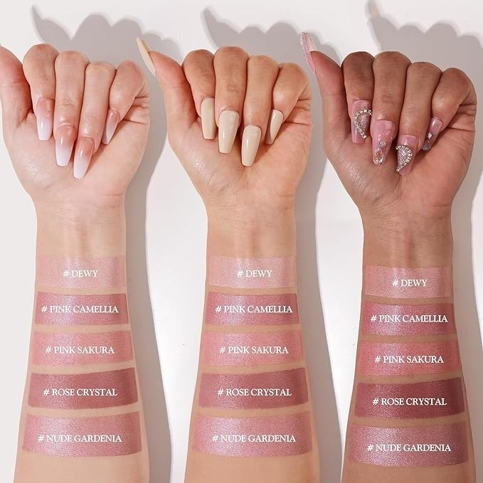 Swatches of Amazon's Bayfree Glow Balm on three arms.