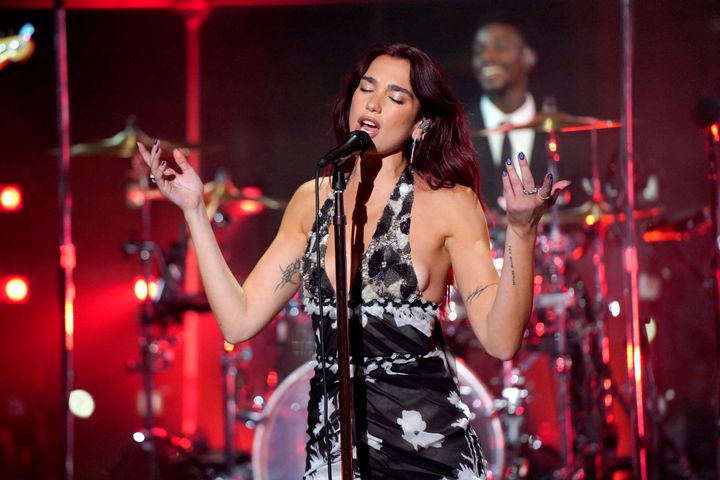 Dua Lipa performing at the Time 100 Gala last month