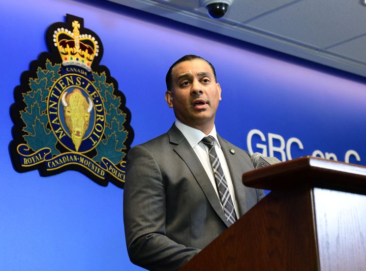 Royal Canadian Mounted Police Superintendent, Sandeep Mooker, speaks to the media at RCMP Headquarters in Surrey, Canada, May 3, 2024. Canadian police arrested three members of an alleged hit squad they believe was ordered by the Indian government to kill Sikh separatist Hardeep Singh Nijjar in Vancouver last year, local media reported today. (Photo by Don MacKinnon / AFP) (Photo by DON MACKINNON/AFP via Getty Images)