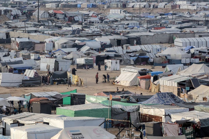 This picture taken on April 30, 2024 shows a view of tents at a camp housing displaced Palestinians in Rafah in the southern Gaza Strip. (Photo by AFP) (Photo by -/AFP via Getty Images)