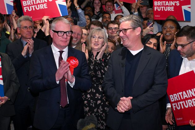 Labour candidate for West Midlands Mayor Richard Parker celebrates his victory with Labour leader Sir Keir Starmer 