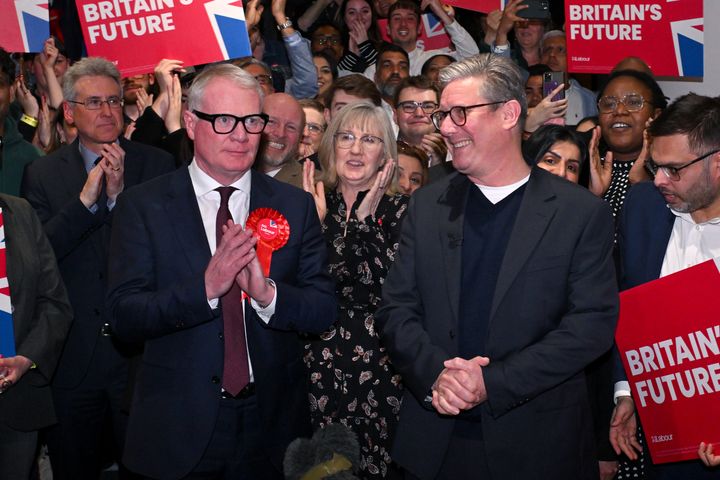 Labour's West Midlands mayoral candidate Richard Parker celebrates victory with Labor leader Sir Keir Starmer 
