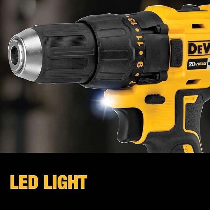 Each of the included DeWalt power drills have a built-in LED light for better visibility in tight, dark spaces.