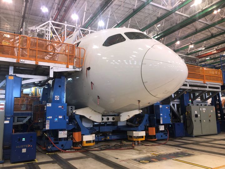 Boeing 787 Dreamliners are seen being built at the aviation company's North Charleston, South Carolina, assembly plant in 2023.