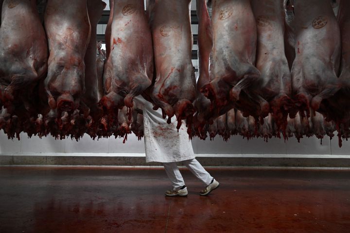 In France, an adult works at a slaughterhouse designed to ensure humane processing in 2023. In the U.S. on Monday, the Department of Labor fined a company for hiring children as young as 13 to clean slaughterhouse and meatpacking facilities in Iowa and Virginia.
