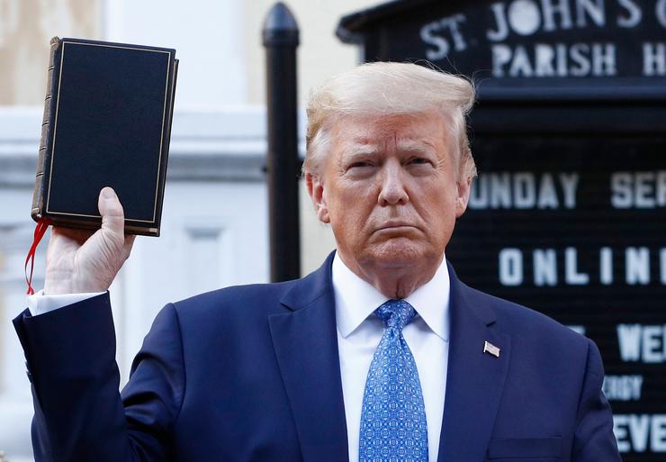 Then-President Donald Trump holds a Bible on June 1, 2020, as he stands before St. John's Church across Lafayette Park from the White House.