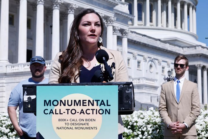 Stout joins members of Congress, tribal leaders and community advocates at a "Monumental Call for Action" rally outside the U.S. Capitol in April to urge the Biden administration to expand, designate and protect national monuments.