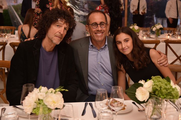 Stern, Seinfeld and his daughter, Sascha, posing for a photo. The comedian apologized to Stern after saying he was “outflanked” in the podcast industry.