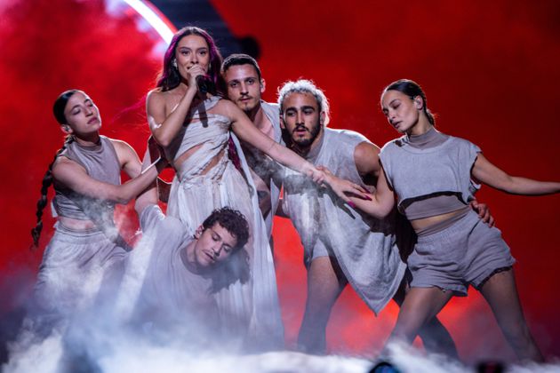 Israeli singer Eden Golan performing with her dancers