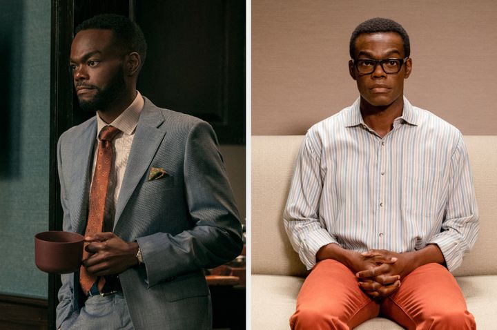 William Jackson Harper in A Man In Full (left) and The Good Place (right)