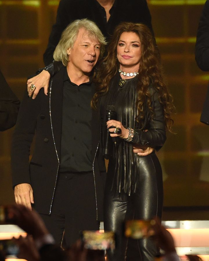 Jon Bon Jovi and Shania Twain shared the stage at the 2024 MusiCares Person of the Year Gala in February. 