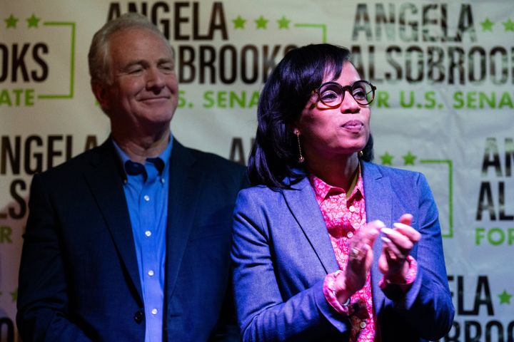 Prince George's County Executive Angela Alsobrooks campaigns for Senate alongside Sen. Chris Van Hollen (D-Md.) in April. She has the support of many top Maryland Democrats.