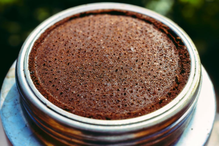 Part of mocca pot with coffee remains