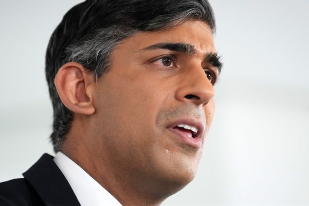 Rishi Sunak delivers a speech on national security at the Policy Exchange on May 13, 2024 in London, England. 
