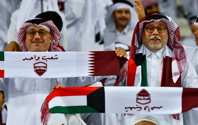 Οπαδοί του Κατάρ ζητωκραυγάζουν για την ομάδα τους στον Προκριματικό Γύρο για το Παγκόσμιο Κύπελλο FIFA 2026 και τον αγώνα AFC Asian Cup 2027 μεταξύ του Κατάρ και του Κουβέιτ στο στάδιο Jassim Bin Hamad στη Ντόχα του Κατάρ, στις 21 Μαρτίου 2024. (Photo by Noushad Thekkayil/NurPhoto via Getty Images)