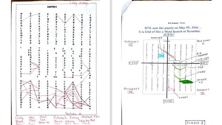 A word puzzle created by infamous serial killer BTK spells the name and other details about missing Oklahoma girl Cynthia Kinney, as well as the names of 10 of his known murder victims.