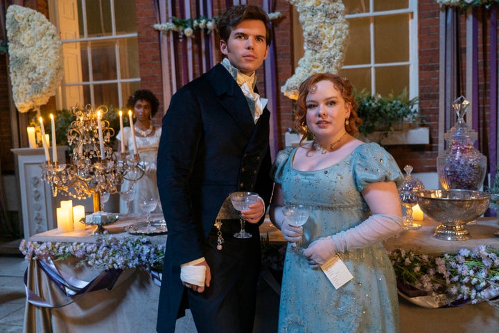 Luke Newton and Nicola Coughlan in season three of Bridgerton