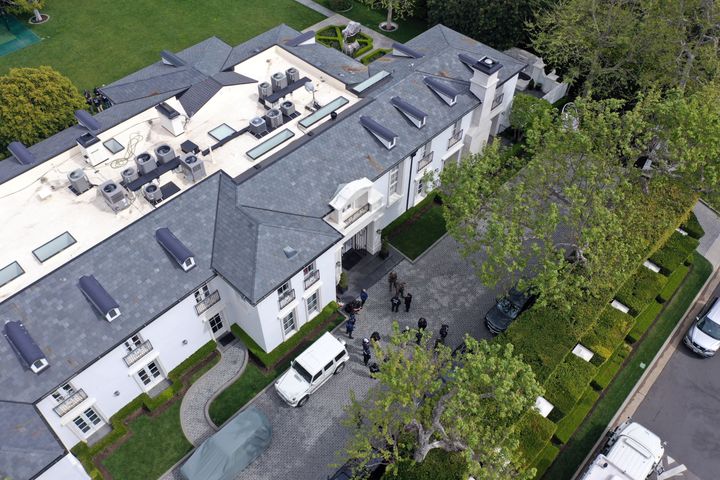 The Los Angeles home of Sean "Diddy" Combs is seen in an aerial view during a raid by federal law enforcement agents on March 25.