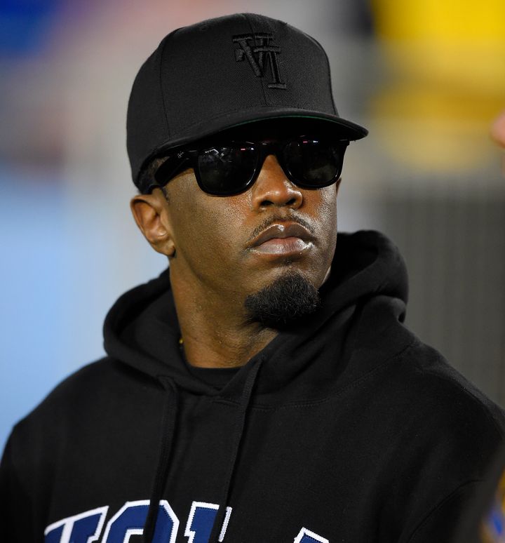 Sean "Diddy" Combs watches a football game between UCLA and Washington State on Nov. 14, 2015, in Pasadena, California. His son played for UCLA.