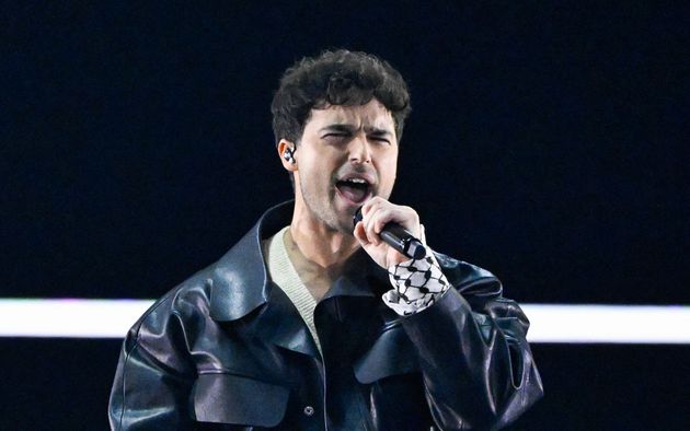 Eric Saade on stage during the first semi-final of Eurovision 2024