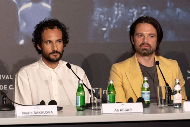Ali Abbasi and Sebastian Stan at a press conference for The Apprentice