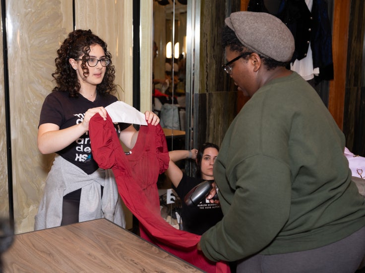 Student Marina, with the assistance of Mercedes, gets prepared for HSA's 60th Anniversary Gala held at Manhattan's Ziegfeld Ballroom in New York on Monday, May 20, 2024.