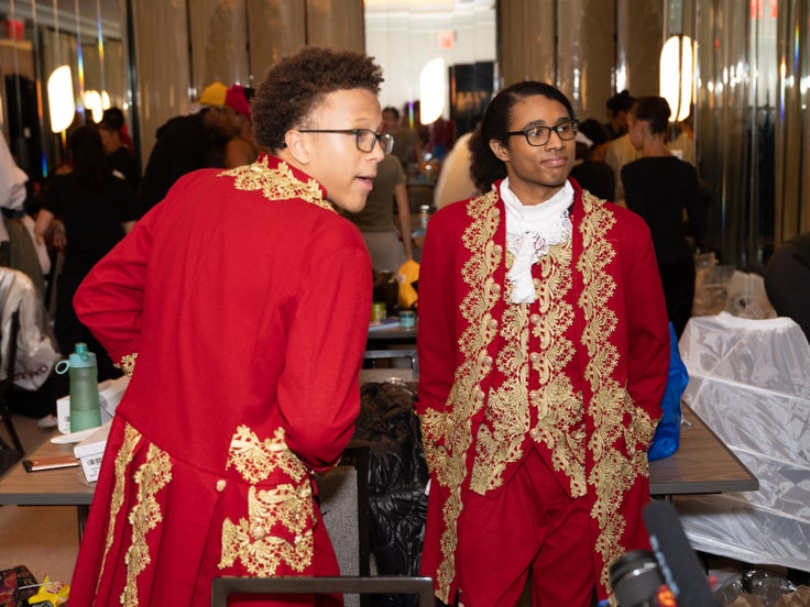 Students Khari and Ellem prepare for HSA's 60th Anniversary Gala held at Manhattan's Ziegfeld Ballroom in New York on Monday, May 20, 2024.