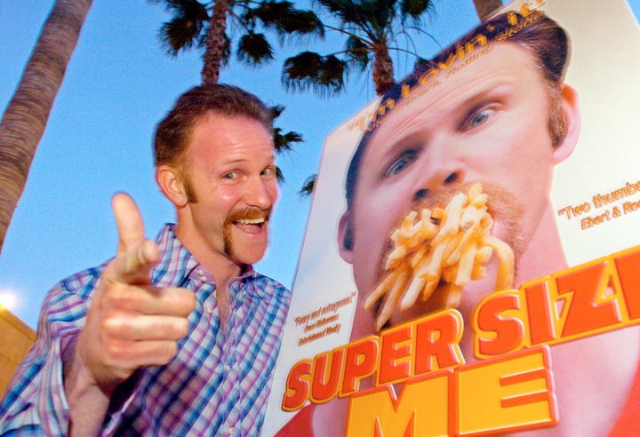 Morgan Spurlock poses at the Los Angeles premiere of his film "Super Size Me," Thursday night, April 22, 2004, in the Hollywood section of Los Angeles. (AP Photo/Mark J. Terrill)