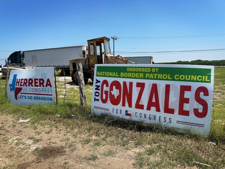 Campaign signs along a stretch of U.S. 90 between San Antonio and Uvalde.