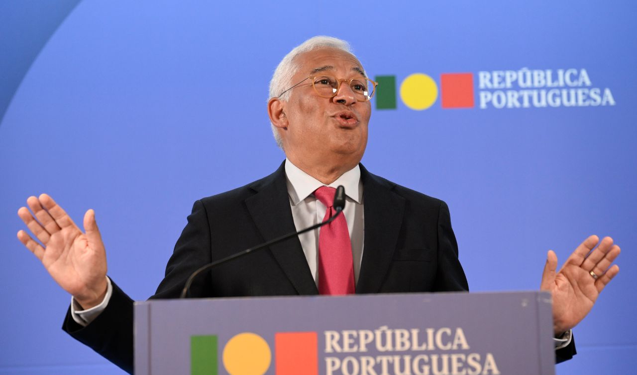 Outgoing Portuguese Prime Minister Antonio Costa answers questions after reviewing his eight years in office at a March 27 press conference in Sao Bento, the official residence of the prime minister, in Lisbon.
