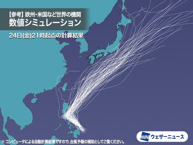 参考 世界各国の気象機関が計算した進路の数値シミュレーション結果