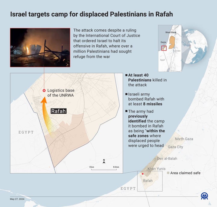 An infographic on Israel's latest attack in Rafah, created in Ankara, Turkey on May 27, 2024. The attack comes despite a ruling by the International Court of Justice that ordered Israel to halt its offensive in Rafah.