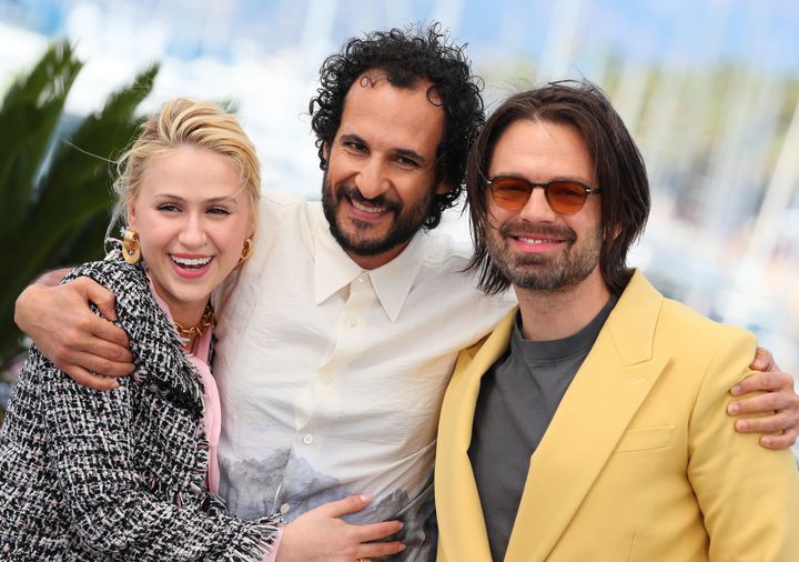 Maria Bakalova, filmmaker Ali Abbasi and Sebastian Stan in Cannes last week