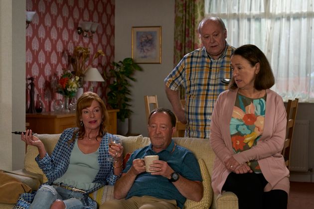 Doon on set with co-stars Jonathan Watson Alex Norton and Arabella Weir