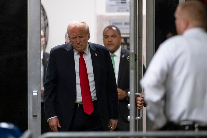 Former President Donald Trump returns from a break as closing arguments continue Tuesday in his criminal hush money trial in New York City.