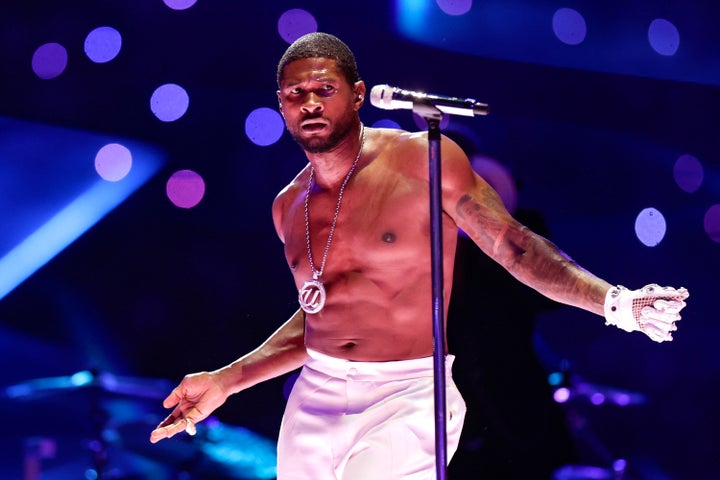 Usher photographed during his performance at the Super Bowl LVIII halftime show in Las Vegas on Sunday, Feb. 11, 2024.