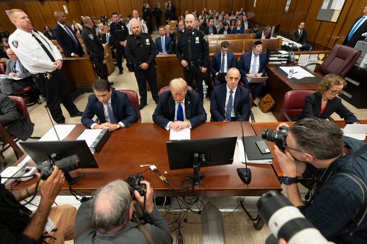 Former President Donald Trump appears at Manhattan criminal court during jury deliberations in his criminal hush money trial on Thursday.