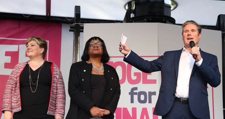 Diane Abbott and Keir Starmer on stage during an anti-Brexit rally.