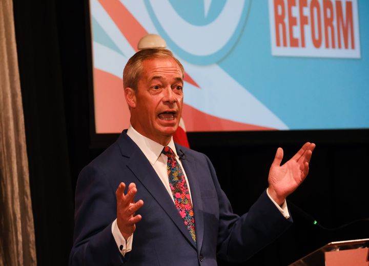 Nigel Farage at a Reform press conference last month.