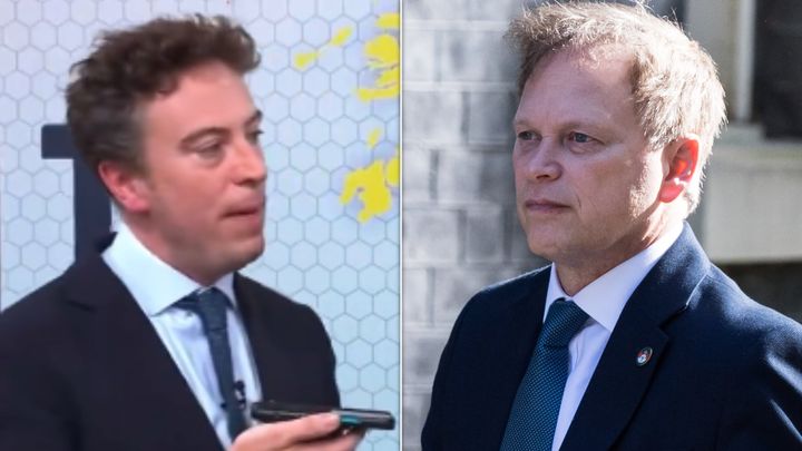 Sam Coates (L) tried to ask Shapps for his take on the latest poll live on air