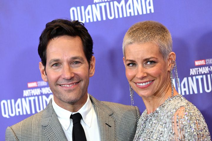 Evangeline Lilly, richtig, mit ihr "Ant-Man und die Wasp: Quantenbesessenheit" Co-Star Paul Rudd im Jahr 2023. 