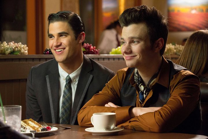 Chris Colfer (right) as Kurt Hummel and Darren Criss as Blaine Anderson on a 2013 episode of "Glee."