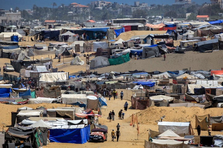 Tents sheltering displaced Palestinians in Rafah in the southern Gaza Strip are pictured on June 4, 2024.